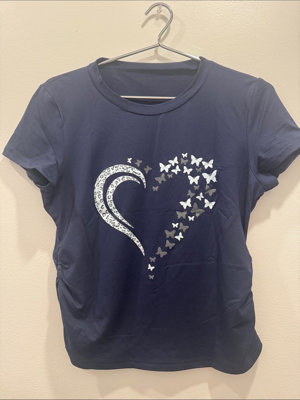 Navy Blue Butterfly Heart Graphic Tee